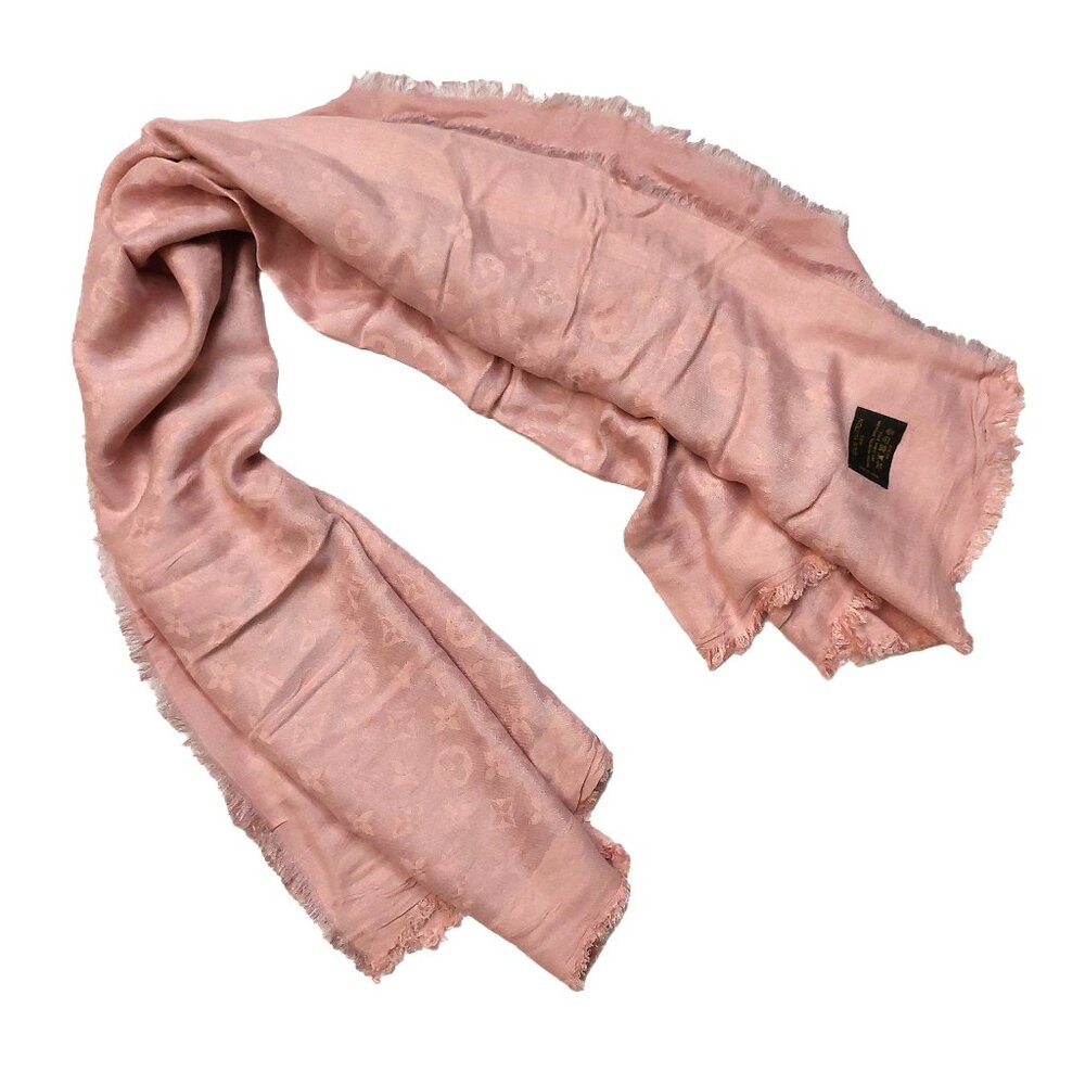 LOUIS VUITTON LV Vintage Iridescent Blush Pink Silk Wool Scarf Shawl Wrap - Picture 3 of 11